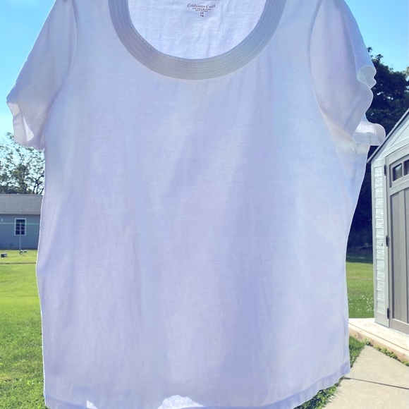 Coldwater Creek White Embellished Short Sleeve Shirt - 100% Supima Cotton - Picture 1 of 9